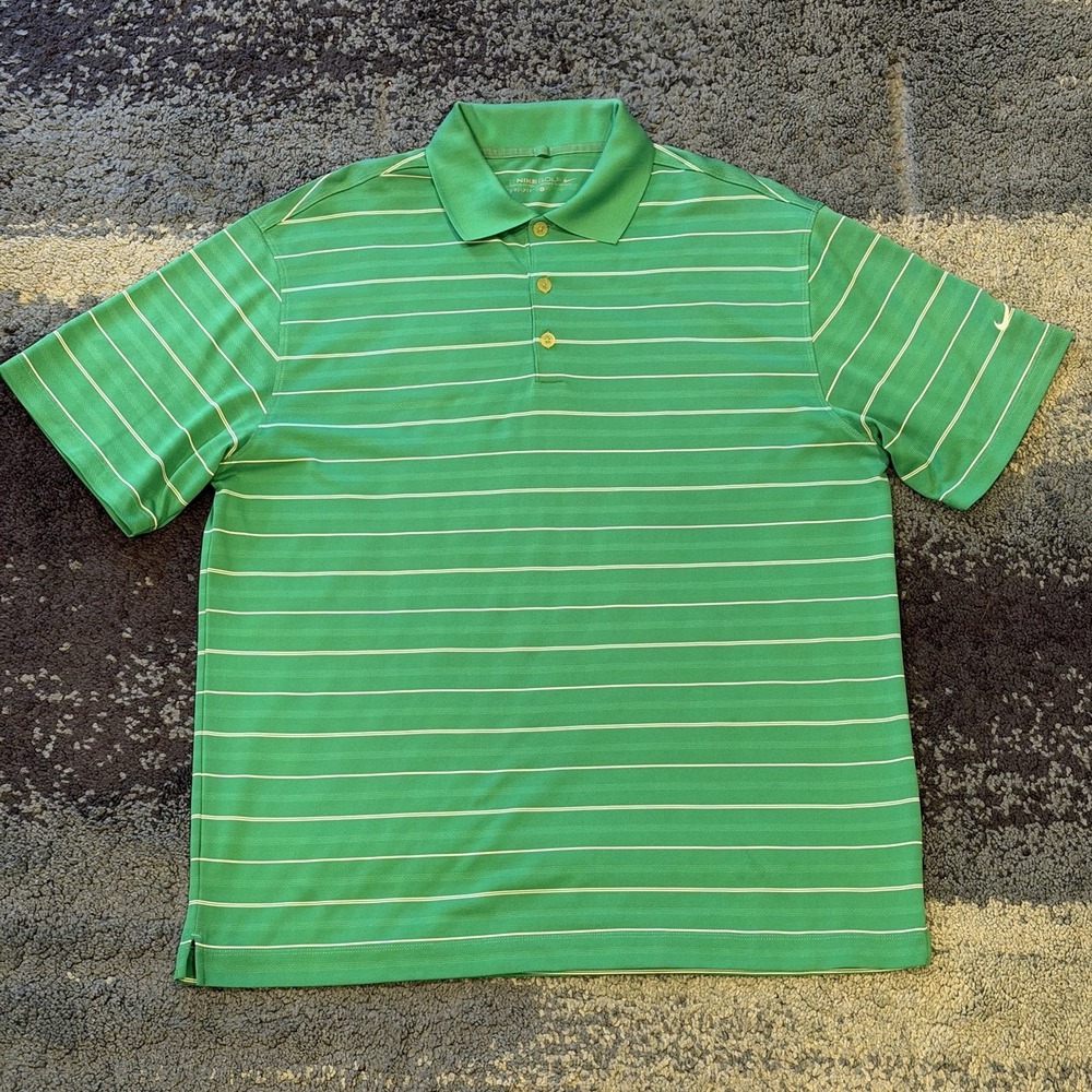 Nike Golf Dri Fit Polo Shirt Men's Large Green White Striped